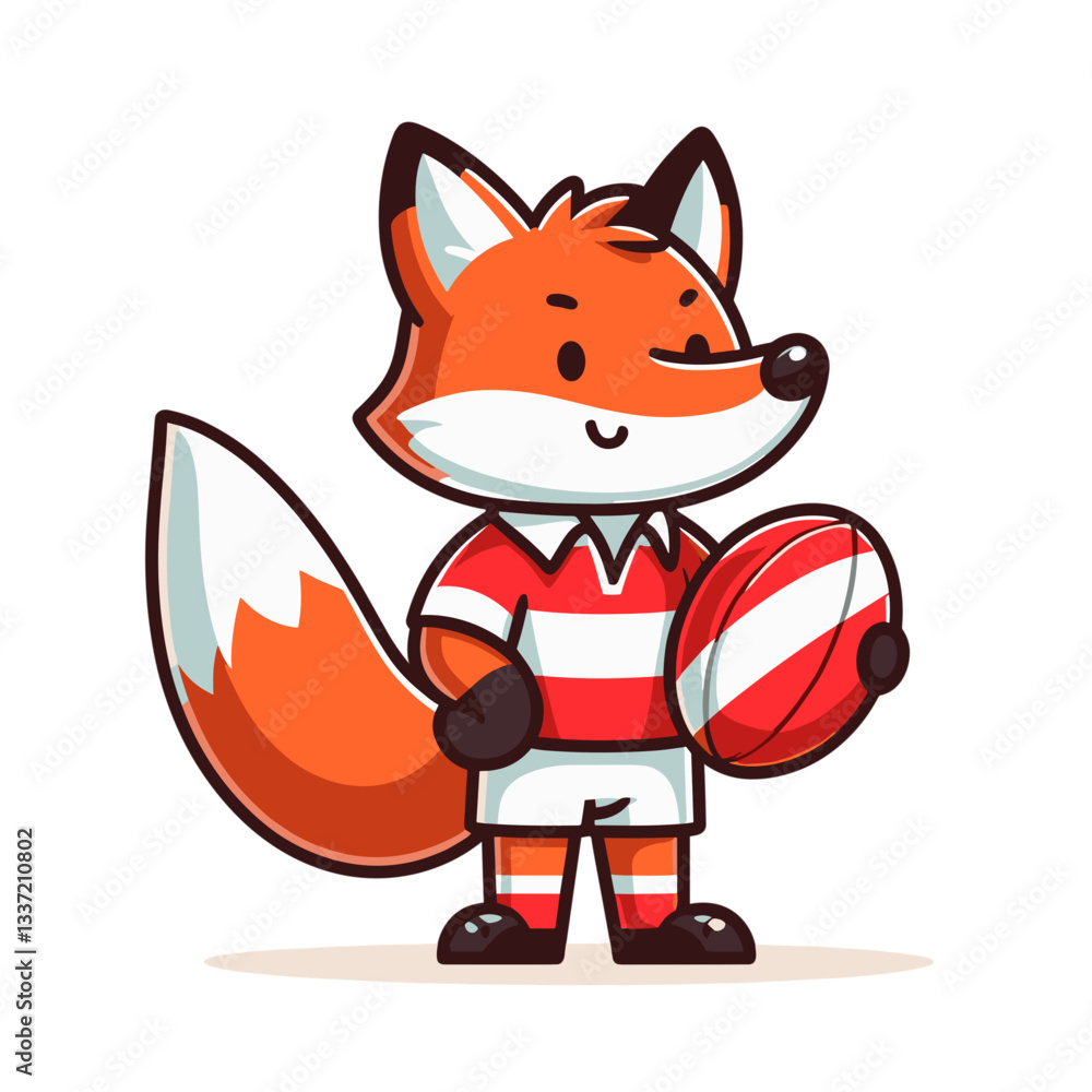 Obraz premium Sporty fox character in striped uniform holding football. Vector illustration for sports themes, team mascots, or athletic promotional materials.
