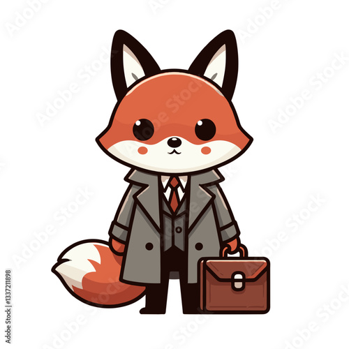 Professional fox businessman with briefcase in formal suit. Perfect for corporate services or finance sector illustration.