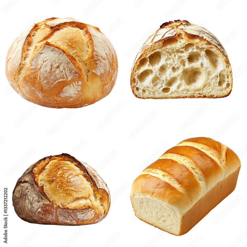 Fresh Sourdough Bread Loaf, Golden Crust, Isolated Fresh Sourdough Bread Loaf, Golden Crust, Isolated