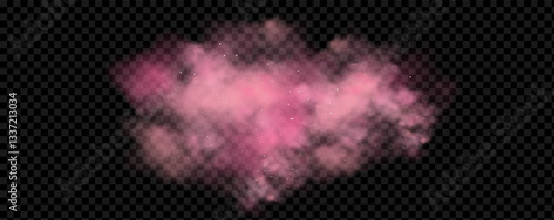 Pink powder dust with glittering shimmering swirls, shiny glitter design. Magical motion, sparkling lines on a black background.