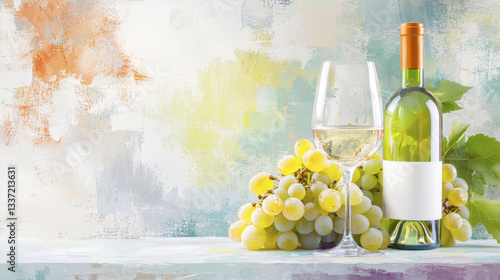 vibrant wine bottle and glass with fresh grapes create refreshing scene