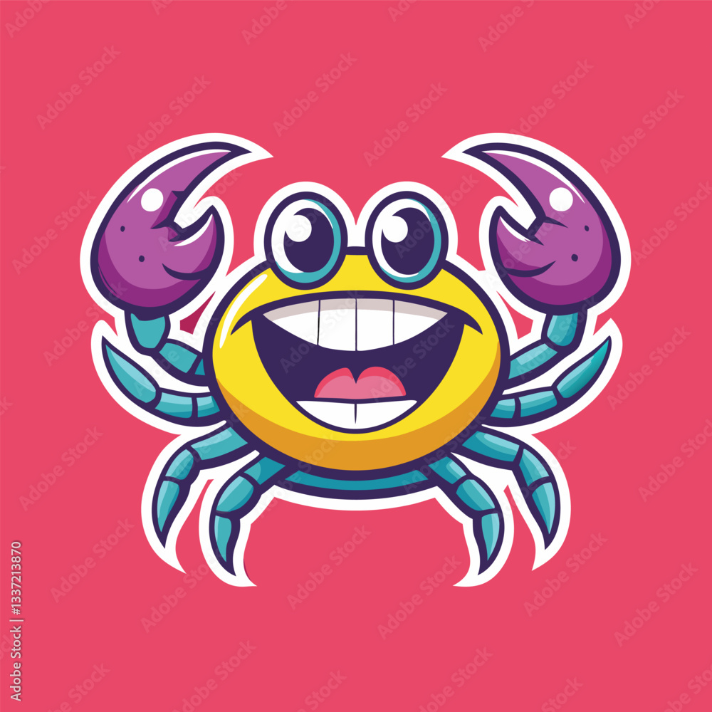 Fototapeta premium Amusing Cartoon Crab Logo Mascot: Laughing Crustacean with Character