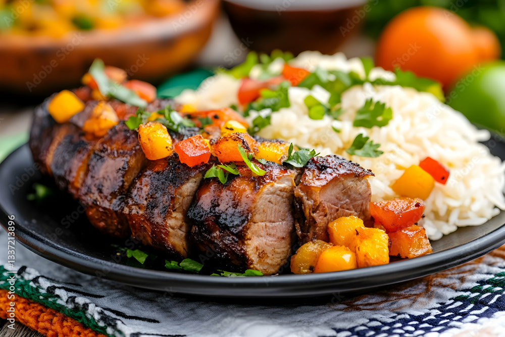 Grilled pork tenderloin with pineapple salsa and rice Grilled pork tenderloin with pineapple salsa and rice