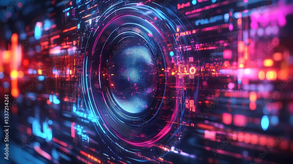 Close-up of an audio speaker with colorful sound waves, creating an energetic abstract background, ideal for music promotions and visuals, stylized comic book illustration