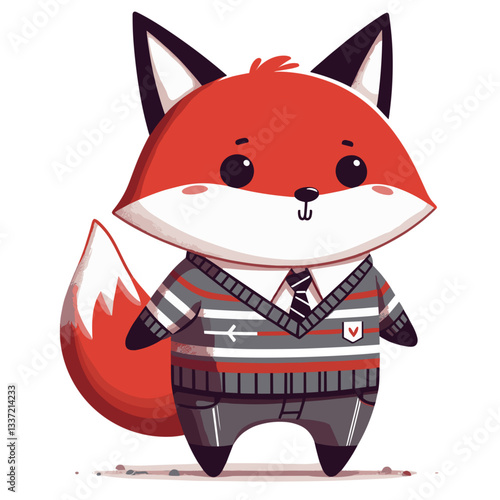 Academic fox student in school uniform and sweater. Vector illustration for educational institutions, school themes, or student character designs.