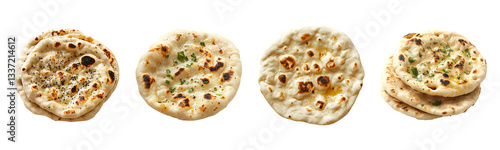 Set of Plain butter naan bread isolated on transparent background, PNG format, cut out