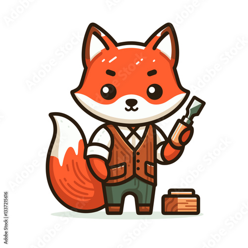 Cartoon fox detective in vintage outfit with pistol and briefcase. Perfect vector illustration for mystery themes, investigation concepts, or sleuth character designs.