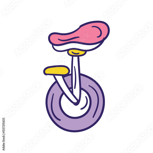 Unicycle color line doodle icon with white background vector stock illustration