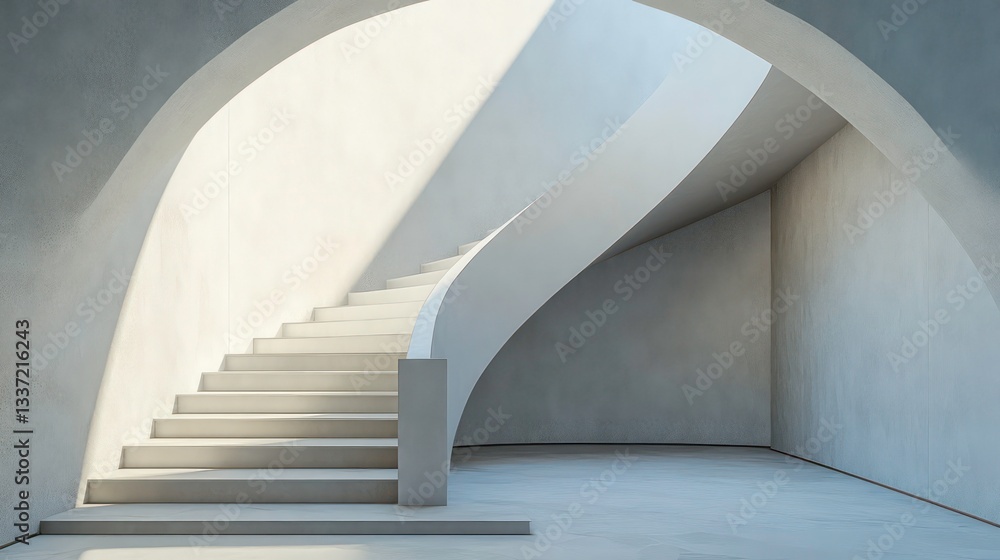 Fototapeta premium Modern 3D staircase with an arched entrance, geometric design, and textured surfaces, ideal for contemporary architectural and creative visualization projects.