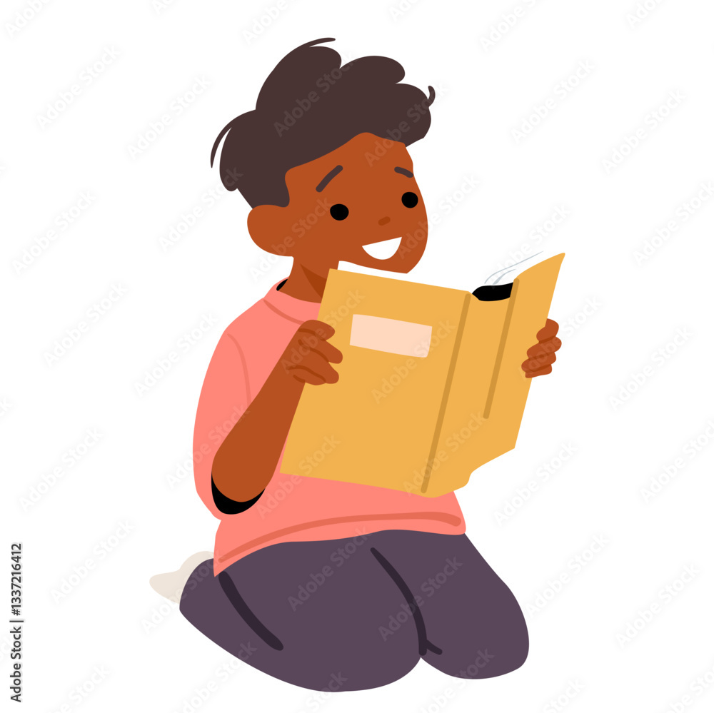 Little preschool boy child cartoon character reading fairytale book isolated on white background Little preschool boy child cartoon character reading fairytale book isolated on white background