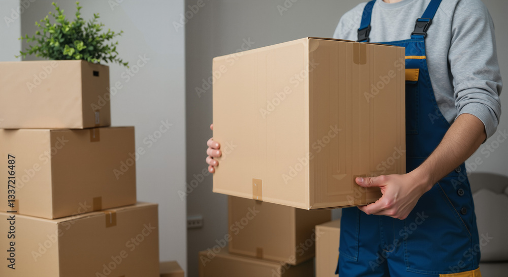 Person carrying cardboard box in a home setting Person carrying cardboard box in a home setting