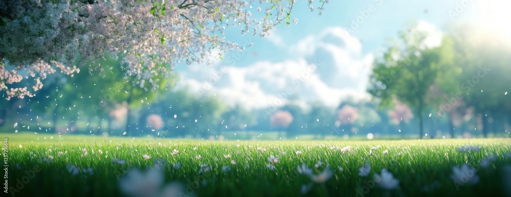 Naklejka premium Landscape spring grass green.