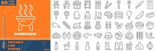Barbeque Line Editable Icons set
