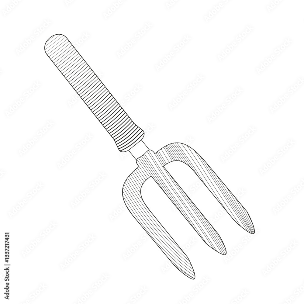 Fototapeta premium Hand garden fork black and white vector illustration