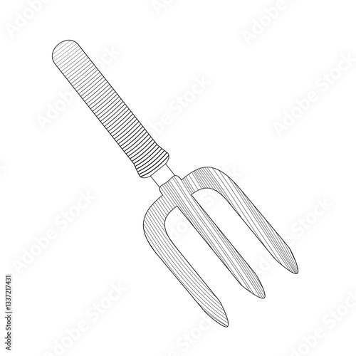 Hand garden fork black and white vector illustration