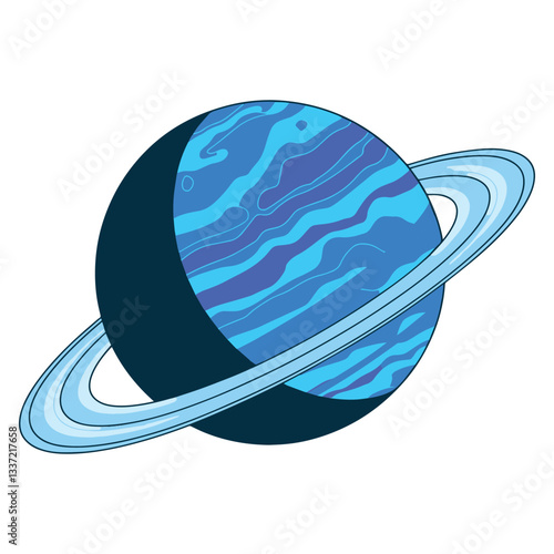 Uranus planet vector illustration in cartoon style. Simple flat design with light blue tones and subtle rings, isolated on a white background.