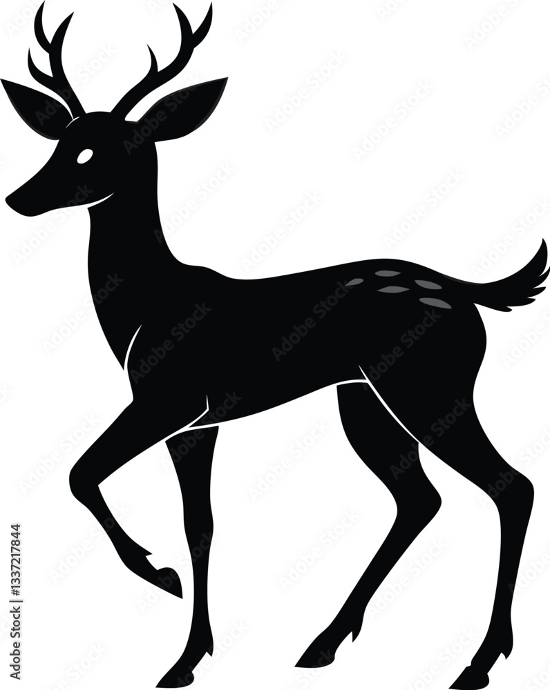 Fototapeta premium Beautiful walking deer silhouette black color vector illustration