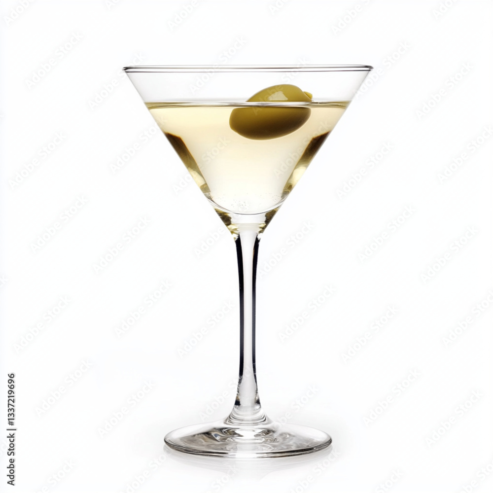 the Isolated Dry Martini stands as a symbol of classic sophistication. Served in a chilled, sleek martini glass, its crystal-clear appearance is enhanced by a delicate olive the Isolated Dry Martini stands as a symbol of classic sophistication. Served in a chilled, sleek martini glass, its crystal-clear appearance is enhanced by a delicate olive