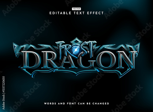 frost ice dragon 3d modern rpg fantasy medieval game logo text effect with blue sparkle
