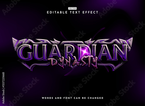 guardian dynasty 3d modern rpg fantasy medieval game logo text effect with violet frame and sparkle