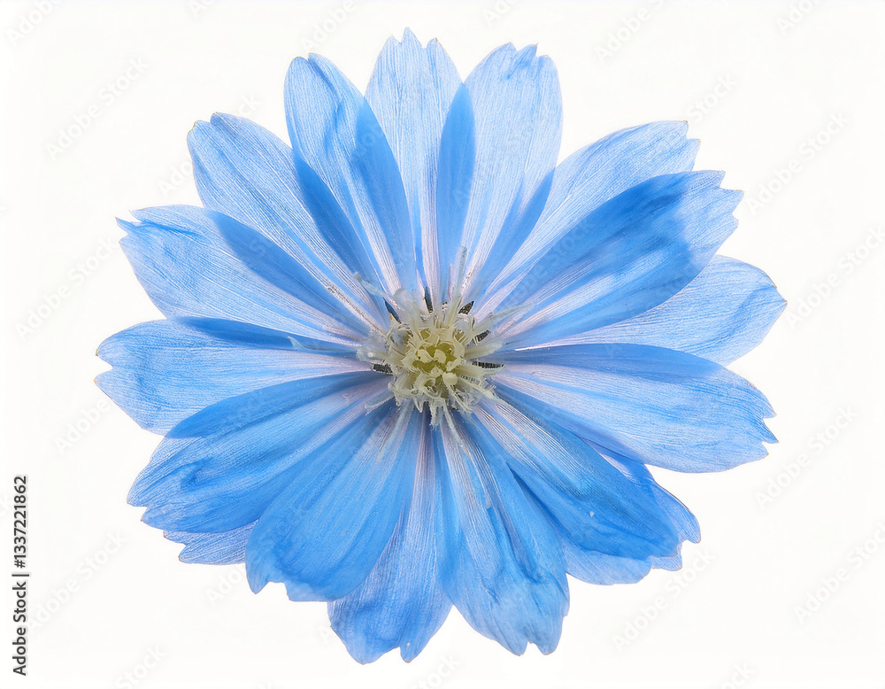 Fototapeta premium A digitally rendered blue flower with translucent petals and a detailed symmetrical center, creating a modern and artistic floral interpretation.