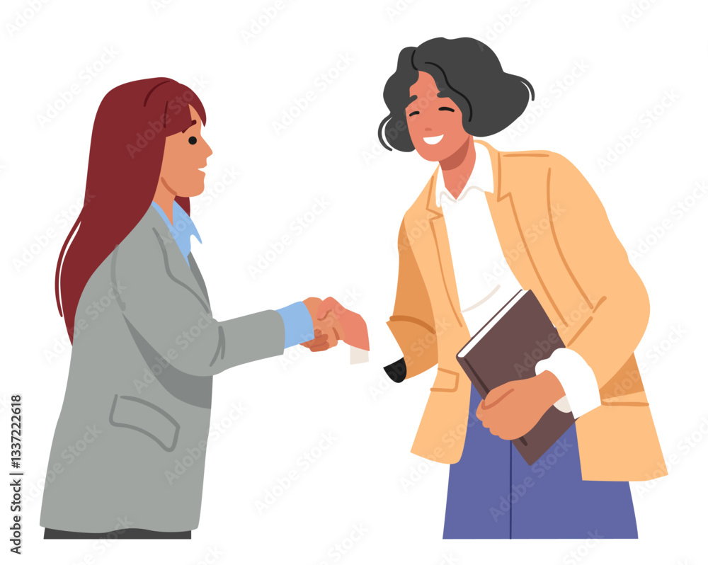 Business women smiling shaking hands showcasing agreement and partnership isolated on white Business women smiling shaking hands showcasing agreement and partnership isolated on white