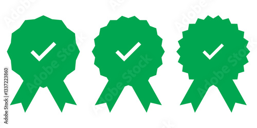 certified medal icon check mark symbol, premium quality icon sign - Approval badge ribbon icon tick mark symbol