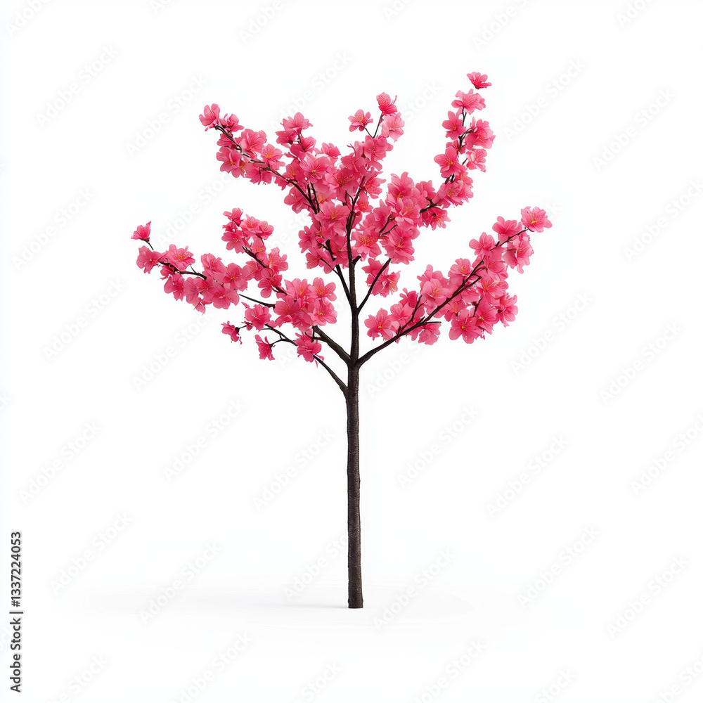 Fototapeta premium Striking pink tree captured in stunning realistic photography on a clean white background with ample copy space for text or branding