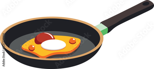 Frying pan with food vector art illustration