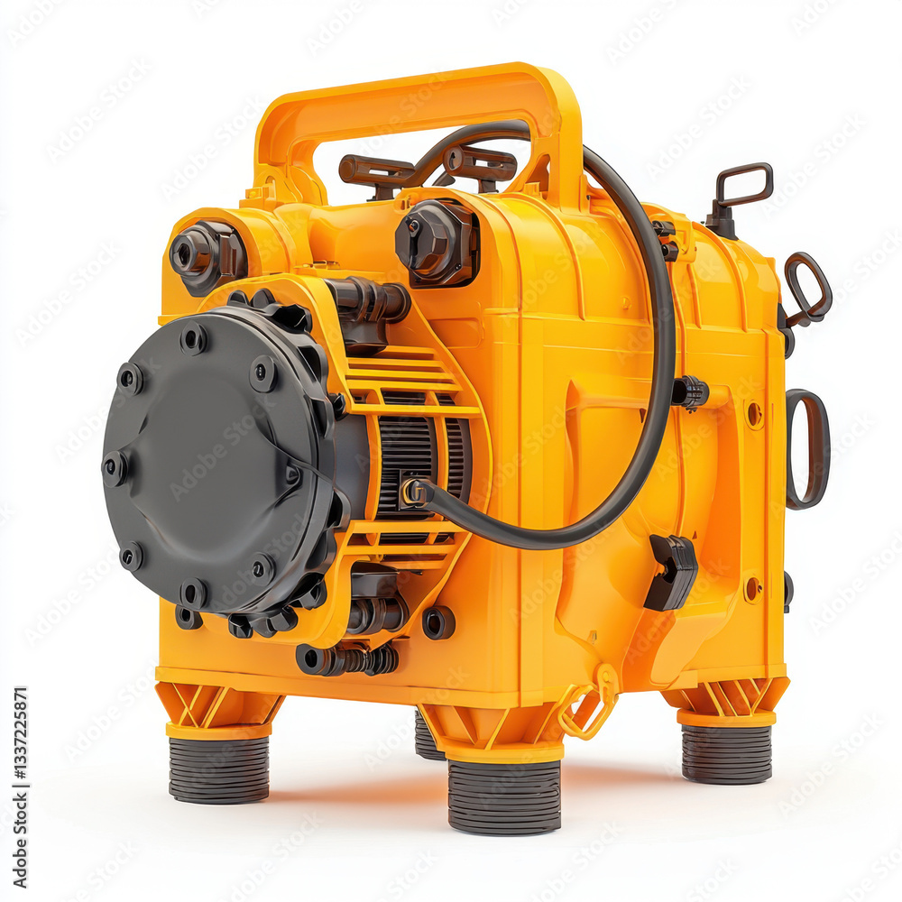 Powerful yellow and black portable air compressor designed for convenience with ample copy space for text or graphics Powerful yellow and black portable air compressor designed for convenience with ample copy space for text or graphics