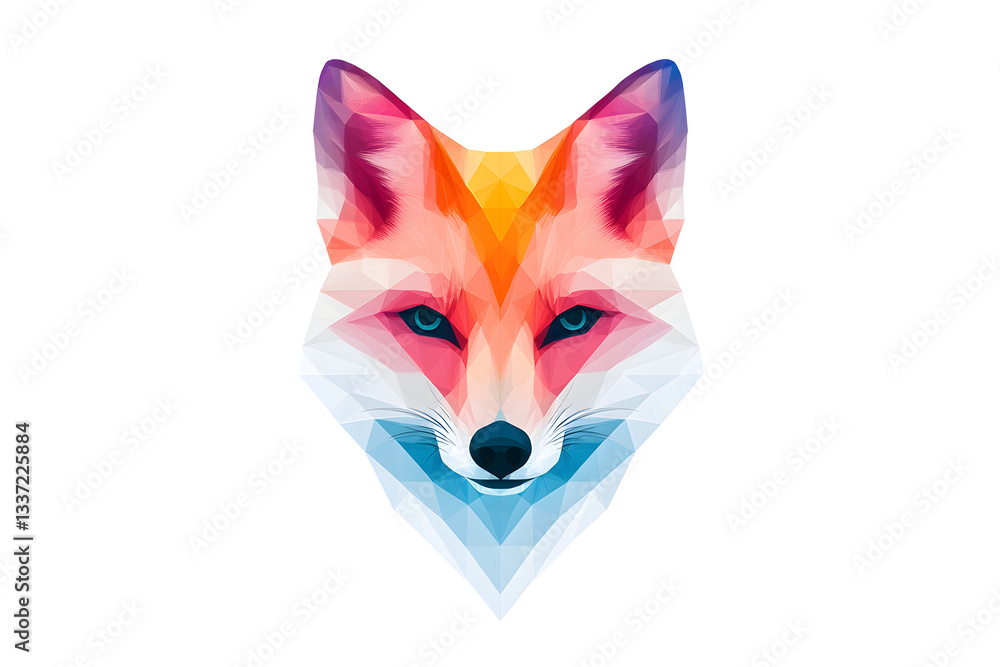 Fototapeta premium Abstract watercolor red fox face design isolated on white background