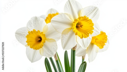 Close-up of  daffodils, vibrant white petals and bright yellow centers