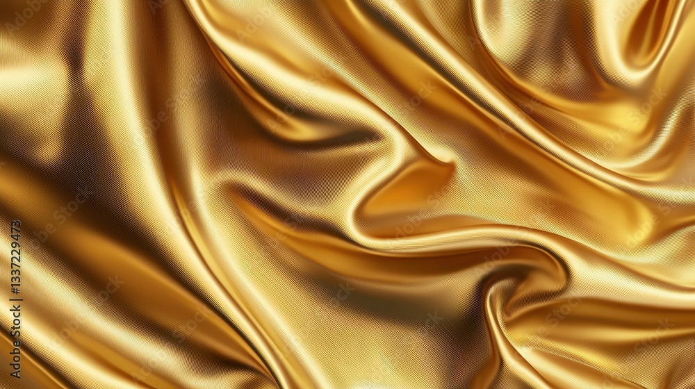 Fototapeta premium This image showcases an elegant golden silk fabric, beautifully draped and reflecting light, creating a rich and luxurious appearance.