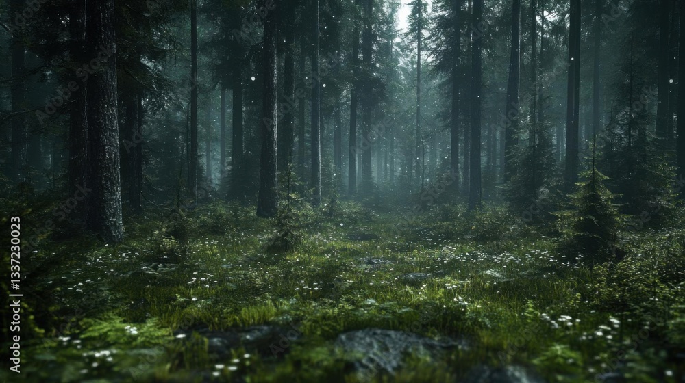 Obraz premium Misty Forest, Snowfall