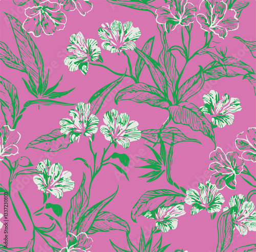 Vintage seamless floral pattern. Liberty style background of small golden orange flowers. Small flowers scattered over a white background. Stock vector for printing on surfaces. Realistic flowers.