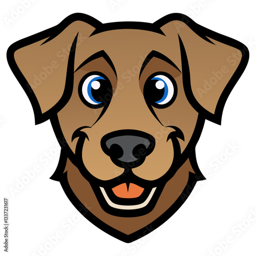 a smiling dog face illustration with big eyes, capturing a happy emotion. It is a friendly and approachable design