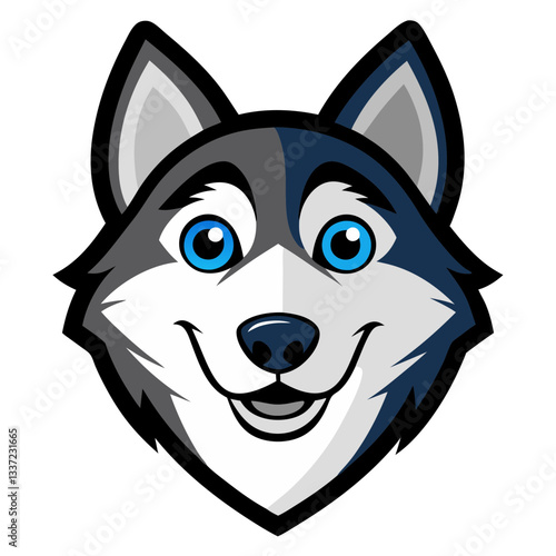 a cartoon Siberian husky dog head with happy expression smiling vector illustration