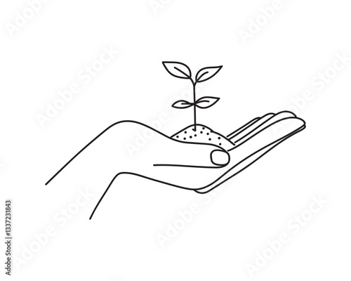 Plant sprout in the hand. hand of nature, cultivating growth and sustainability, Growth concept editable stroke outline icon isolated on transparent background flat vector illustration.