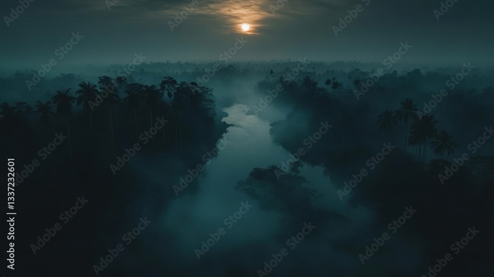 Fototapeta premium Mystic River in Foggy Jungle