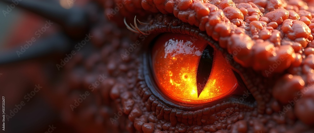 Close up of a dragon's eye with textured scales and fiery color Close up of a dragon's eye with textured scales and fiery color