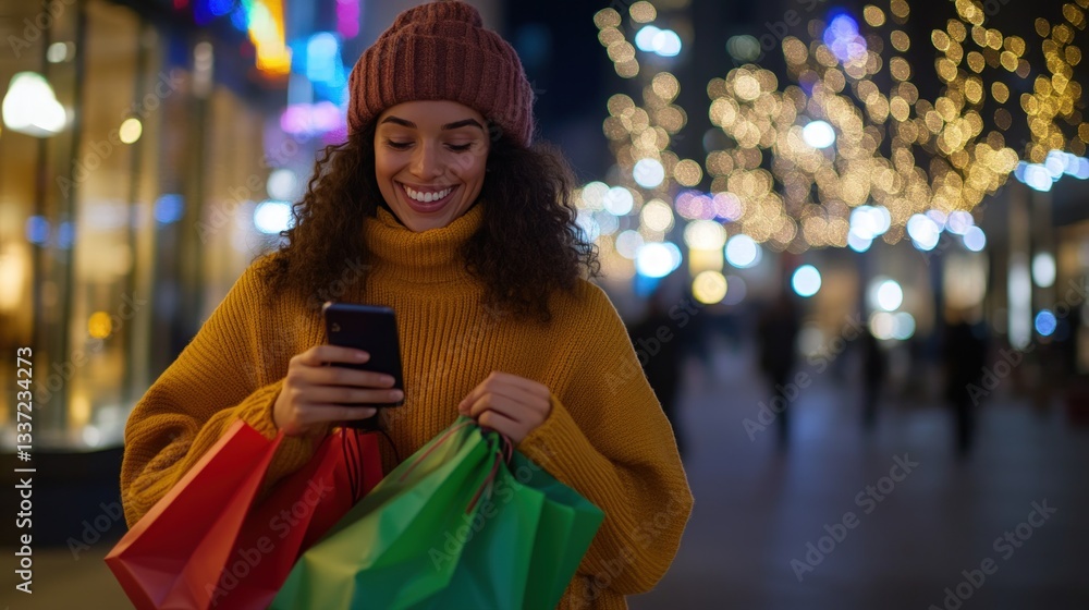 Obraz premium Woman shopping at night