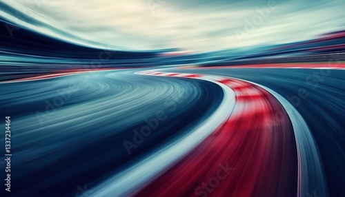 The Blurred Movement On The Race Track Captured In A Photo With Visible Blurring Effect. Busy And Fast-Paced Racing Action.