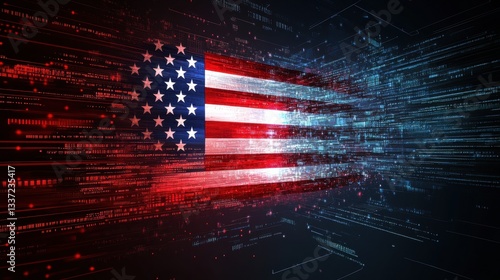 Digital transformation of the american flag virtual environment graphic design futuristic concept