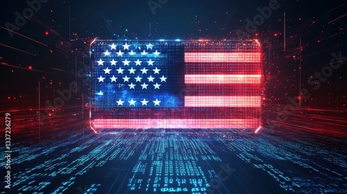 Digital representation of american flag with binary code background virtual environment futuristic concept