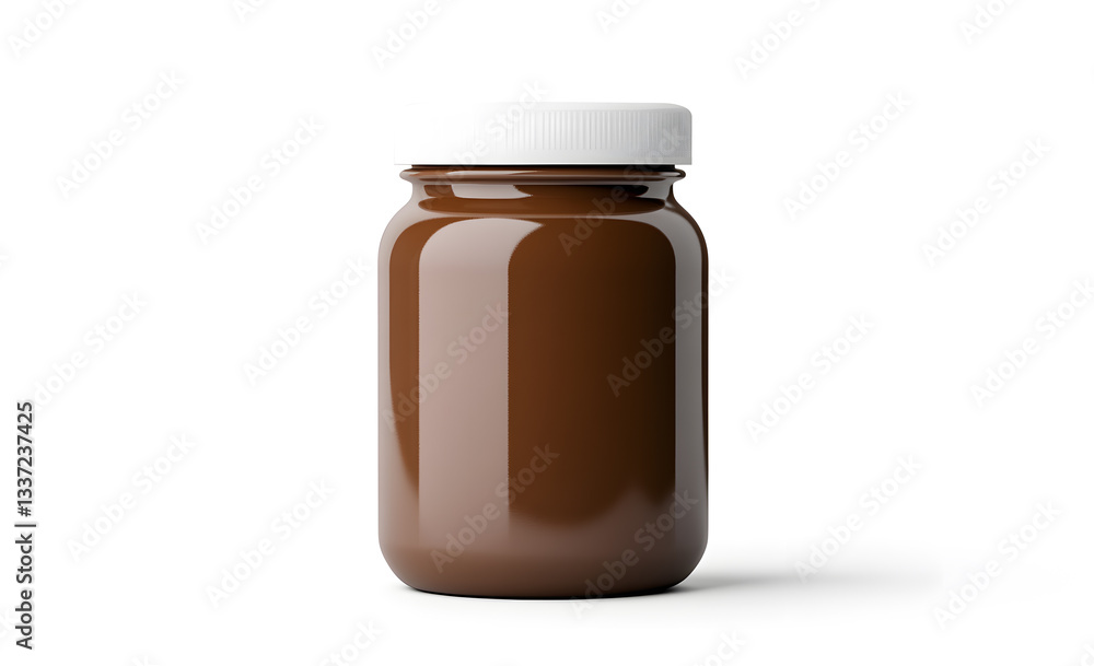 Clear glass jar filled with hazelnut chocolate spread mock up, isolated on white background Clear glass jar filled with hazelnut chocolate spread mock up, isolated on white background