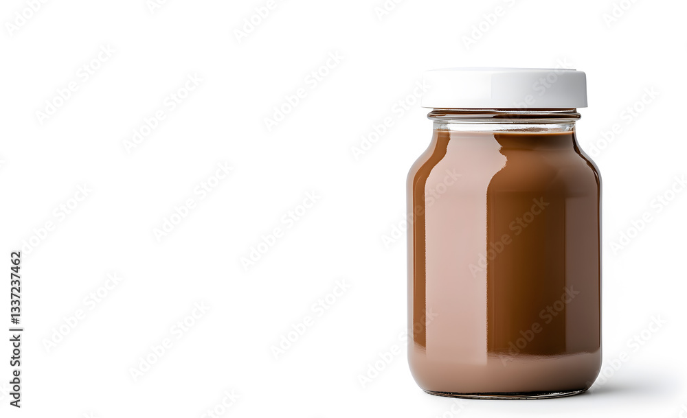 Clear glass jar filled with hazelnut chocolate spread mock up, isolated on white background Clear glass jar filled with hazelnut chocolate spread mock up, isolated on white background