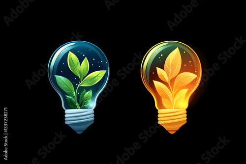 Obraz na płótnie Plants Growing Inside Light Bulbs: A Symbol of Sustainable Energy and Eco-Friendly Ideas for a Brighter Future, Illuminating Green Initiatives Globally. w salonie