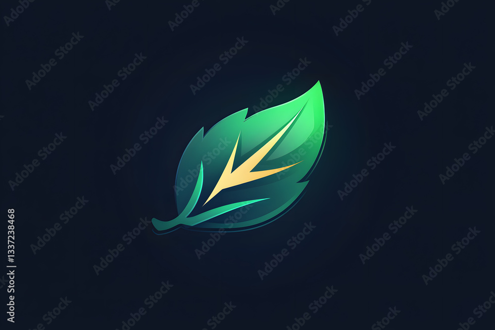Vibrant Green Leaf Design: Nature's Symbolism, Illustrated Digitally with Gradient Colors and Glowing Effects, Representing Growth and Renewal