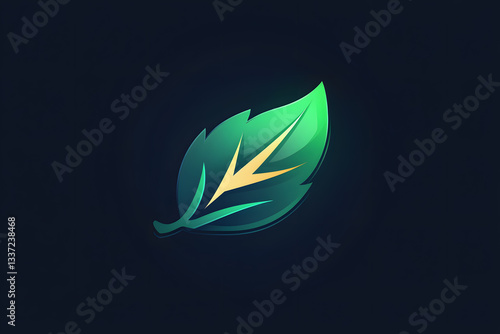 Obraz na płótnie Vibrant Green Leaf Design: Nature's Symbolism, Illustrated Digitally with Gradient Colors and Glowing Effects, Representing Growth and Renewal w salonie
