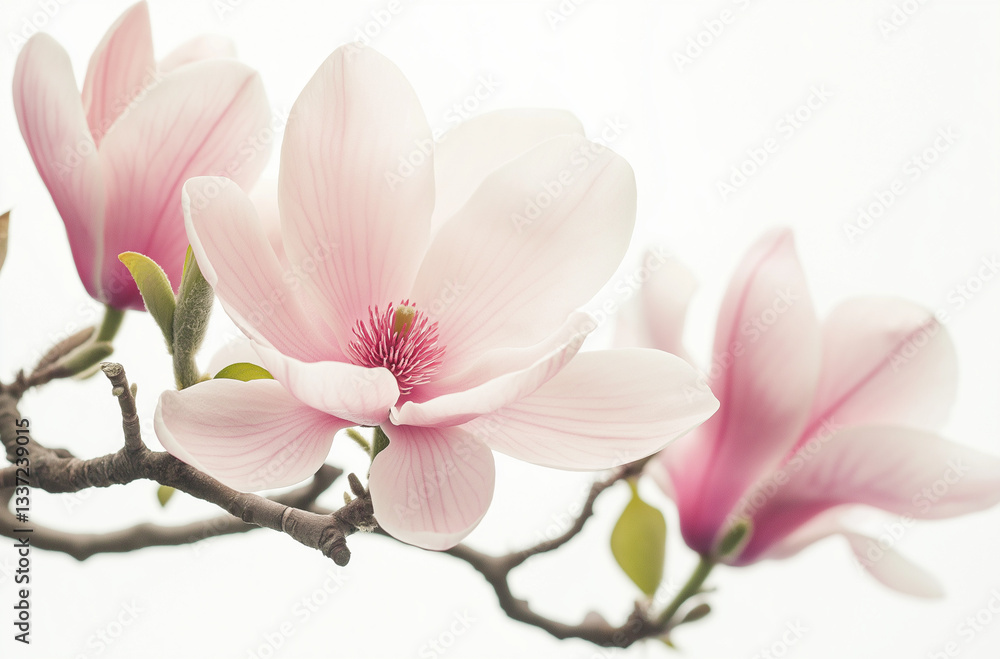 Fototapeta premium Elegant Pink Magnolia Bouquet Clip Art – High-Resolution, High-Quality Floral Illustration on a White Background for Decorative and Design Use